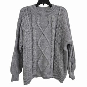 SO Goods For Life Knitted Sweater Gray Women's Medium Fall Winter Warm Boho